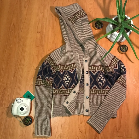 Free People Tribal Cropped Knitted Hoodie Sweater - Picture 1 of 4